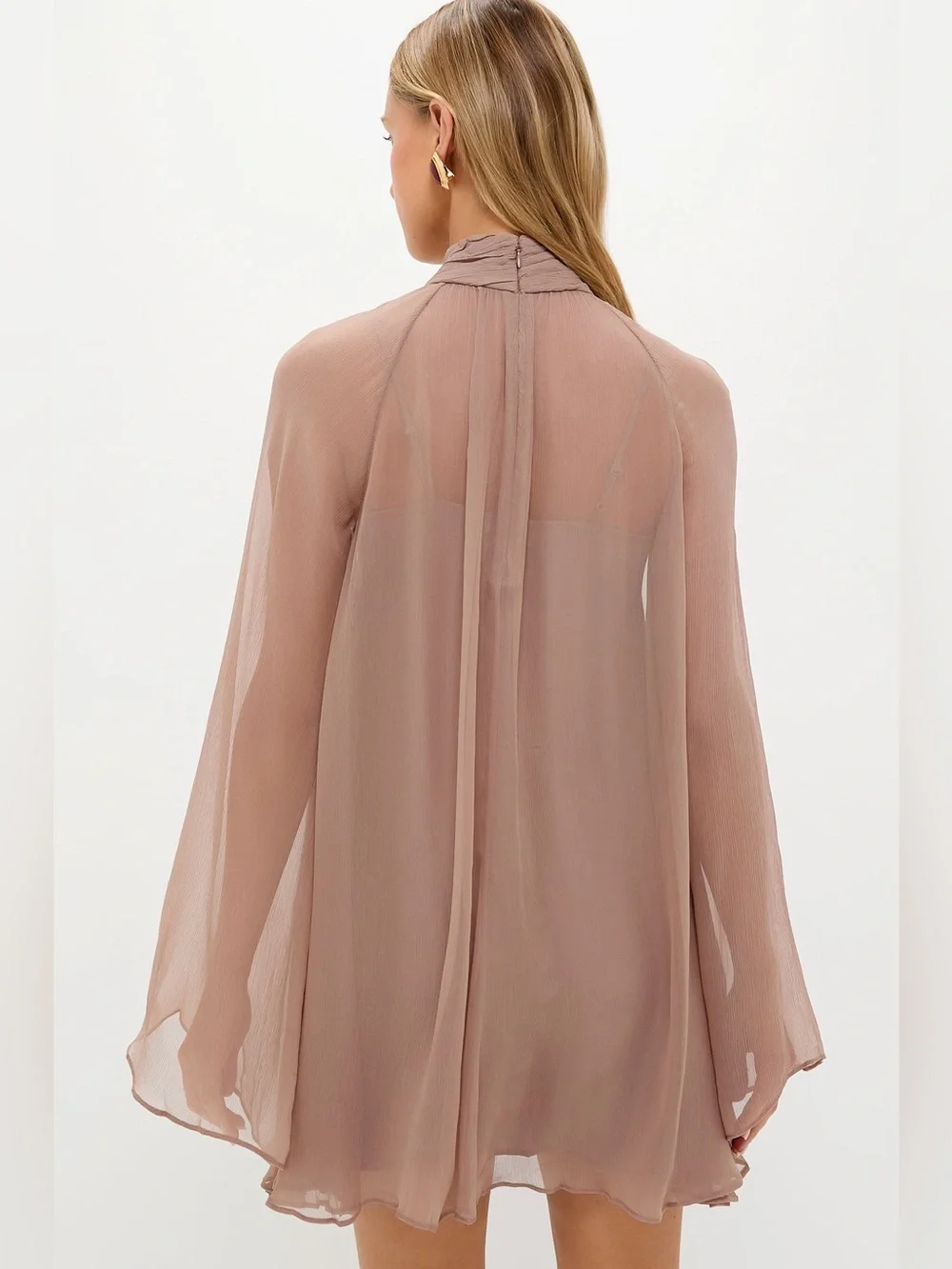 STAUD Esther Mini Dress Taupe XS NWT Sheer Keyhole Chiffon - Picture 4 of 12